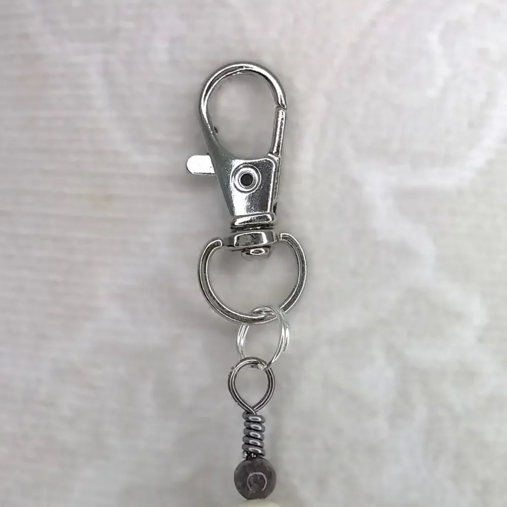 Handmade Beaded Diffuser Bag Charm Large Cream Lava Heart Gemstone Keychain NEW